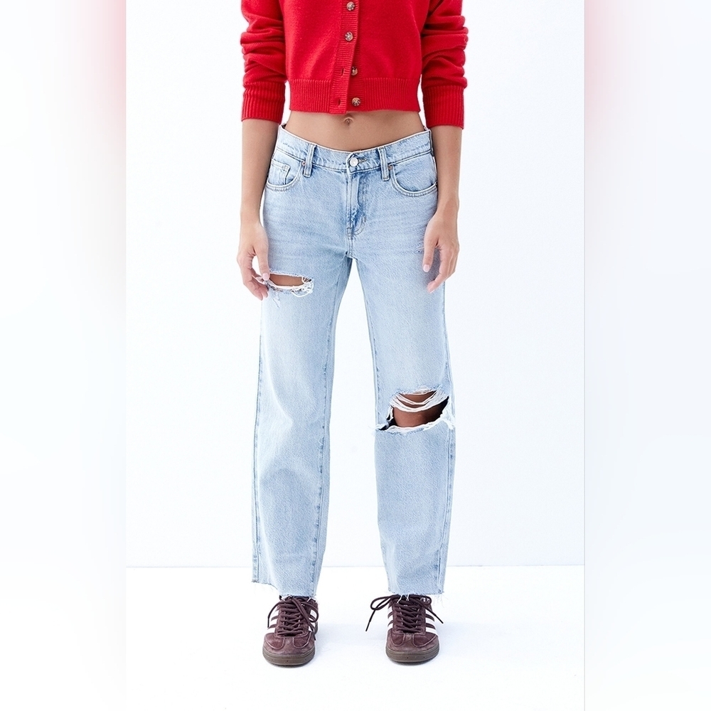 Pac Sun 90s Straight Light Blue Distressed Jeans